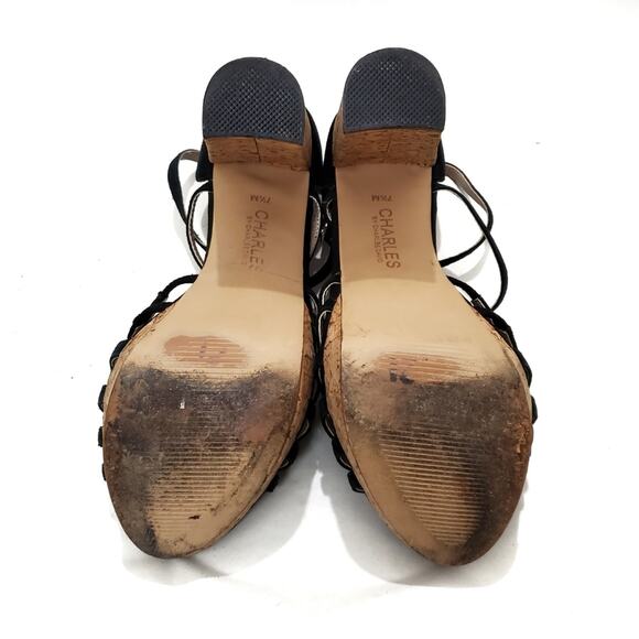 Charles David | Strappy Platform Leather Chunky Heels - Picture 6 of 13